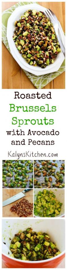 
                        
                            These Roasted Brussels Sprouts with Avocados and Pecans are really amazing; you don't know how good brussels sprouts can be until you try roasted brussels sprouts!  (Low-Carb, Gluten-Free, Paleo) [from KalynsKitchen.com]
                        
                    