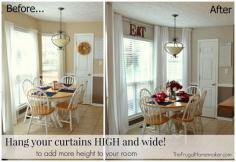 Great how to DIY using Ikea curtains or sheets to make curtains wide and high from The Frugal Homemaker