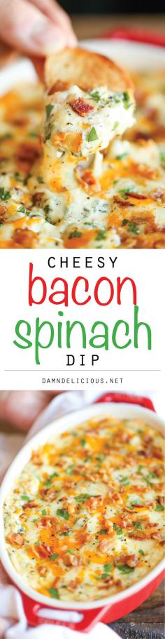 Cheesy Bacon Spinach Dip - The best and cheesiest, creamiest dip you will ever have - after all, you just can't go wrong with bacon!  party dip recipe
