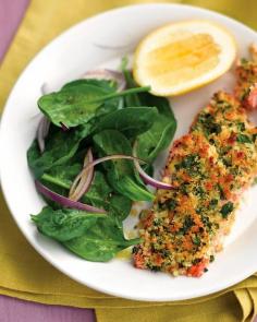 herb crusted salmon w/ spinach salad: martha stewart