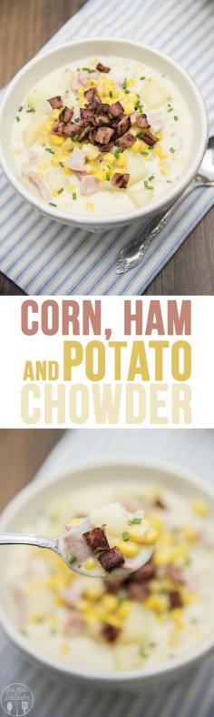 
                        
                            Corn, Ham and Potato Chowder - This creamy and hearty chowder is so delicious, and perfect for this cooler weather! It'll quickly become your new favorite soup this season!
                        
                    