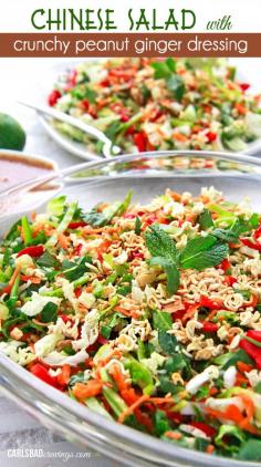 Chinese Salad with Crunchy Peanut Ginger Dressing - A texture lover's dream with a delicious dressing packed with peanuts,ginger, garlic, honey, lime and sriracha.