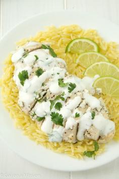 A mouthwatering baked cilantro-lime sour cream chicken recipe that is super-moist and so flavorful! We love it!