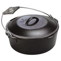 As great on the stove as it is over a campfire, a Dutch Oven from Lodge Logic delivers smooth heat distribution, retention, and cooking versatility that can't be matched by other cookware. Like all Lodge Dutch ovens, this seven quart cooker comes complete with a cast iron lid featuring the raised Lodge logo and a durable wire bail with spiral wire handle for easy carrying. The original slow cooker, versions of this very cast iron oven have been a kitchen staple in American homes for more than two centuries. Measures 12" across and 4-3/4" deep. Lodge Logic seasoned cast iron construction means pan is ready to use right out of the box. Don't be confused by any imitation, Lodge Dutch Ovens are the cast iron cookware that set the standards. Lodge's closely held metallurgy and strict quality standards are what garnered this a inch Best Buyinch by Cook's Illustrated magazine. Made in USA. Manufacturer model #: L10DO3. Traditional Dutch oven design Ready-to-use, seasoned cast iron construction7 quart capacity Cast iron lid Wire bail with spiral handle12" diameter and 4-3/4" deep Even gentle heating - the original slow cooker Introducing Lodge Logic: Ready-to-use cast-iron cookware, pre-seasoned for consistent performance! For more than 100 years, Lodge has been perfecting the process of making cast-iron cookware, formulating the perfect metal chemistry to create durable cookware with incredible heat retention and distribution. In the past, the seasoning process was never complete until someone cooked countless batches of fried chicken, catfish and cornbread in the pan or pot to burnish it to a black patina, creating a piece of cookware that could be handed down like an heirloom. Lodge Logic removes the waiting, thanks to a newly-developed seasoning process. Lodge's electrostatic spray system applies a proprietary vegetable oil combination to deeply penetrate the pores of the iron. The result? Seasoned cast-iron cookware from Lodge you can use it right out of the box.