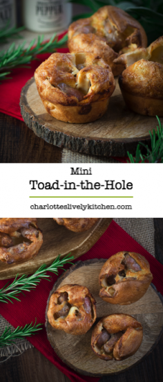 Mini toad-in-the hole - A delicious twist on my classic Yorkshire pudding recipe with a chipolata sausage hiding in each one. The perfect si...