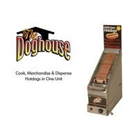This steamer not only cooks hotdogs it merchandises and dispenses them in less than 12" of counter space. Ideal for self-serve and fast-paced environments the Doghouse's attractive visual graphics will promote impulse sales. The innovative dispensing mechanism creates a "No-Touch" sale. The Doghouse minimizes product waste and is extremely easy to use and clean. The Doghouse can accommodate hotdogs ranging from 1.2 ounces to 4 ounces. Automatically rotates product on a first in first out basis keeping product fresh. Cooks hotdogs in 20-30 mins. Holds 24 (1.2 oz. un-cooked) hotdogs and 24 buns. ETL certified to UL-197 NSF-4 CSA 22.2 and CE. Takes up a minimal amount of counter space only 12" Wide. Cooks with steam to keep hotdogs fresh for long periods of time minimizing product waste. All stainless steel construction. Three year warranty. Dispensing mechanism is ideal for self-serve and fast-paced environments. Adjustable thermostat for all cooking conditions. Low water indicator. Accommodates hotdogs ranging from 1.2 to 4 oz. Automatic shut off if water goes below minimum level. Attractive graphics for point of sale merchandising. Easy to clean breaks down without tools for sink cleaning. 10 quart water reservoir for long holding times. Volts: 120. Watts: 1200. Amps: 10. Dimensions: 12" W x 20" D x 26" H.