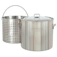 Bayou Classic 82 QT. Stainless Steel Stockpot with Basket - 1182 Bayou Classic's stainless steel stock pots are a better brand of stainless steel stock pot. All Bayou Classic Stainless Steel Stock Pots are a thicker gauge and grade than most other stainless steel stock pots. The Bayou Classic 82 Quart Stainless Steel Stock Pot also includes the 82 quart stainless steel stock pot basket and stainless steel lid. The Bayou Classic stainless steel stock pots are made of restaurant quality stainless steel. The Bayou Classic 82 Quart Stainless Steel Stock Pot is the perfect addition to your cooking collection. It also features a vented lid and heavy duty riveted handles. These pots may be used in commercial applications. You can use the Bayou Classic 82 Quart Stainless Steel Stock Pot for boiling or frying seafood. This stainless steel pot also may be used for cooking large batches of soups and gumbos. The Bayou Classic 82 Quart Stainless Steel Stock Pot measures 18 3/4 inches x 17 inches. This stainless steel stock pot is made of 20 gauge stainless steel. The Bayou Classic 82 Quart Stainless Steel Stock Pot Basket measures 17.50 inches x 13.25 inches and now has a "helper handle" to make handling this basket even easier. The Stock Pot Basket is 0.6mm / 22 gauge. Features & Benefits: Stainless Steel Stockpot 18.75"d x 17"h 0.8mm/20 gauge Full Size Perforated Boiling Basket with "helper handle" Vented Lid