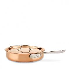Deeper than a traditional fry pan, this sauté pan features a large surface area and tall, straight sides that hold in juices, prevent splattering, and allow for easy turning with a spatula. Ideal for a wide range of foods including chicken breasts and fish fillets, this sauté pan offers the convenience of browning or searing, then deglazing or finishing in liquid; all in one pan. The lid locks in moisture and heat to thoroughly finish meats on the stove top or in the oven. Features and Benefits: Pure copper delivers rapid heat conductivity and responsiveness Copper bonded to stainless for superior heat distribution-without hot spots Flared edges for drip-free pouring Copper lid with stainless interior for easy clean-up 18/10 stainless cooking surface will not react with food Compatible with all cooktops, excluding induction Oven and broiler safe Handcrafted in the U.S.A.