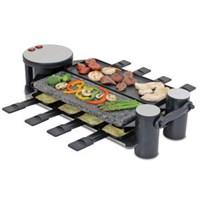 Cook with your friends - not for them! Let the preparation of the meal be the focal point of the party. With this 8-person Raclette Party Grill you can enjoy conversation over drinks while creating personalized dishes. The possibilities are endless - prepare breakfast for the family, host an intimate dinner party or have the guys over for the game. The Raclette simultaneously cooks food on the top grill and melts cheese on the trays below and it's incredibly simple to use and quick to clean. Unique Swivel Raclette unfolds up to 180 degrees for easy access. Comes with granite hot stone grill plate and a reversible dual function cast aluminum non-stick grill plate, which designed for grilling on one side and preparing crepes, eggs or pancakes on the other. Includes 8 non-stick raclette dishes with 8 heat-resistant spatulas.
