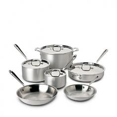 The All-Clad Master Chef 2 cookware set re-envisions the legendary Master Chef collection with a contemporary edge. Lightweight designs and clean lines bring the efficiency of a commercial kitchen to your home, and the brushed aluminum pots are visually pleasing enough for display on open shelving, cooking islands or hanging racks. We know that safety is a concern anytime you're in the kitchen, and the stay-cool handles on these pots and pans will keep your fingers from harm as you cook and transfer foods. The stainless steel interior ensures food is cooked evenly, allowing you to prepare sophisticated meals that involve searing, simmering, sauteing, steaming or blackening. The All-Clad 10-pc. Master Chef Set includes 8- and 10-inch frying pans, 1.5- and 3.5-quart saucepans, a 3-quart saute pan, an 8-quart stockpot and four lids. The cookware is safe for use on a variety of surfaces, including glass- and ceramic-top stoves. Each pot is lightweight, ensuring you can transfer them from stove to counter to sink even when they are filled with food, water or stock, making it easy to serve food or clean up after a meal. Best Used For: Soup, steak, pan-fried meats and veggies, beans, pasta, eggs, pancakes and sauces. Features: Lifetime warranty18/10 stainless steel construction Brushed aluminum exterior Stay-cool handles