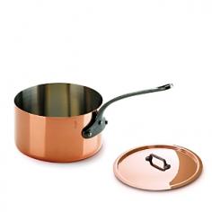 The Mauviel M'heritage 3.6 quart copper sauce pan with lid and cast iron handle is their largest copper sauce pan with a cast iron handle. This sauce pan from Mauviel won't adversely affect the flavor of your meals because the interior of the pan is stainless steel that doesn't react with food. It also heats up more quickly than other pans because copper is an excellent conductor of heat. Mauviel cookware has been produced in France since 1830 and includes a lifetime warranty with normal use and proper care.
