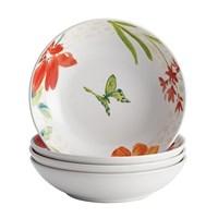 Savor peak-season fruits and other foods and a colorful touch of the fresh outdoors, with the charming BonJour Dinnerware Al Fresco Porcelain Stoneware 4-Piece Fruit Bowl Set. Featuring gleaming white porcelain backgrounds, the dishes display a delicate gold lace effect with splashes of wildflowers, bluebirds, and dragonflies in sunny, spring colors. Sunup till sundown, these small side bowls are ideal for everything from casual breakfasts to special occasions. Use them for juicy pink grapefruit at brunch and halved avocados at lunchtime, and thoughtfully place dipping sauces right next to dinner guests at a memorable midsummer meal. Microwave and freezer safe, the porcelain dishes are also dishwasher safe for easy cleanup after entertaining. And the fruit bowls partner perfectly with dinnerware sets, serving bowls and other lovely dishes in the BonJour Al Fresco collection. Features: Crafted from durable white porcelain stoneware for years of dining and entertaining enjoyment. The fruit bowls feature a delicate gold lace effect with splashes of wildflowers and dragonflies in sunny, spring colors. The bowls are ideal for both everyday use and special occasions. Microwave, freezer and dishwasher safe for convenience. This graceful fruit bowl set coordinates beautifully with all BonJour Al Fresco dinnerware and serveware pieces. Specifications: 4-Piece Fruit Bowl Set Material - Porcelain Stoneware Dishwasher Safe Color - Print Four 5-1/2-Inch Fruit Bowls Dimension - 6.75 D x 6.75 W x 7.50 H in. Item Weight - 3.90 lbs.