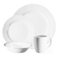 In today's fast paced, always on the go lifestyle, you need dinnerware that you can trust. CORELLE glass dinnerware has the smarts and savvy to take what you dish out and still impress your most scrutinizing dinner guest. Designs are selected from the most enduring and emerging trends in home decor for consumers who want timeless styling while still updating their home fashions. CORELLE provides relevant value in the dinnerware assortment with sophisticated patterns and upscale looks. Sleek squared shapes with rounded corners and flared rims fuse perfectly with the traditional rounded inside, resulting in a totally fresh but timeless look. Features: -Set includes 4 each 10.75" dinner plates, 8.25" lunch plates, 18 ounce soup /cereal bowls and 11 ounce stoneware mugs. -Vive collection. -Service for 4. -Made in the USA. Dimensions: -11.5" H x 5.625" W x 11.5" D, 11.4 lbs.