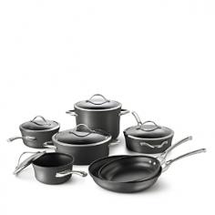 12-piece cookware set with multi-layer nonstick. Heavy-gauge, hard-anodized aluminum. Cast stainless steel loop handles. Dishwasher safe for easy cleanup. Oven safe to 450 degrees Fahrenheit. Manufacturer's full lifetime warranty. From cooking to cleanup, the Calphalon Contemporary Nonstick 12-Piece Cookware Set delivers the best. You'll get it all with this collection, including a 10-inch fry pan, 12-inch fry pan, 1.5-quart sauce pan with lid, 2.5-quart sauce pan with lid, three-quart saute pan with lid, five-quart Dutch oven with lid, and eight-quart stock pot with lid. Heavy-gauge, hard-anodized aluminum delivers quick, even heating, and the triple-layer nonstick surface is PFOA-free and remarkably easy to clean - you can even pop these pans in the dishwasher. With cast stainless steel loop handles, these pans are oven safe up to 450 degrees Fahrenheit, and are covered by a manufacturer's lifetime warranty. About CalphalonCalphalon's mission is to be the culinary authority in kitchenwares, enhancing the home chef's food experience during planning, prep, cooking, baking, and serving. Based in Toledo, Ohio, Calphalon is a leading manufacturer of professional quality cookware, cutlery, bakeware, and kitchen accessories for the home chef. Calphalon is a Newell-Rubbermaid company. Calphalon's goal is to give you, the home chef, all the tools you need to realize your highest potential in the kitchen. From your holiday roasting pan to your everyday fry pan, count on Calphalon to be your culinary partner - day in and day out, for breakfast, lunch, and dinner for a lifetime.
