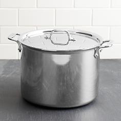The All-Clad 6-Quart Stockpot is ideal for making stock, soups, and stews and for preparing food in large quantities. The pot's wide bottom allows for saut ing ingredients before adding liquids. This stockpot is constructed with bonded stainless steel around an aluminum core for exceptional heating, even in induction cooking. The lid lets you control evaporation as you cook. Its stick-resistant, 18/10 stainless steel interior and easy-to-grip loop handles will make this an essential tool for your kitchen. For Stocks, Soups, and Stews This stockpot features a wide bottom surface, which conveniently allows you to saut ingredients before adding liquids. The pot's size and design is also suited for canning, blanching, and preparing large meals. This 12-quart pot has two cast stainless steel handles and a lid for controlling evaporation. Premium Stainless Steel Construction Classic design, high performance, and lifetime durability unite in the Stainless Collection, All-Clad's most popular line of cookware. Products in the collection feature an interior core of aluminum for even heating and a high-polished, 18/10 stainless steel exterior and cooking surface for fine culinary performance. All-Clad stainless steel cookware features an interior starburst finish for excellent stick resistance. The bottom of each pan is engraved with a convenient capacity marking.