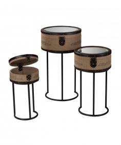 Features: -Material: Metal, linen and wood-Set includes 3 sand boxes-Finish: Linen and chocolate and black-Product Type: Box-Color: Brown-Material: Wood; Metal -Material Details: -Quantity: Set-Function: Decorative; Non-Decorative-Wheels Inclu.