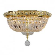 This stunning 4-light Crystal Flush Mount Ceiling Light only uses the best quality material and workmanship ensuring a beautiful heirloom quality piece. Featuring a radiant gold finish and finely cut premium grade crystals with a lead content of 30%, this elegant ceiling light will give any room sparkle and glamour. Worldwide Lighting Corporation is a privately owned manufacturer of high quality crystal chandeliers, pendants, surface mounts, sconces and custom decorative lighting products for the residential, hospitality and commercial building markets. Our high quality crystals meet all standards of perfection, possessing lead oxide of 30% that is above industry standards and can be seen in prestigious homes, hotels, restaurants, casinos, and churches across the country. Our mission is to enhance your lighting needs with exceptional quality fixtures at a reasonable price. Finish: Polished Gold Crystal Color: Clear 30% Premium Full Lead Crystal (4) 60W E12 Incandescent Candelabra Bulb(s) Bulb(s) Not Included Total Watts: 240 Voltage: 110V - 120V Beautiful Polished Gold finish and dressed with precision cut and polished 30% Full Lead Crystals for maximum brilliance and sparkle From the Empire Collection Accommodates up to four 60-watt maximum (40-watt recommended) candelabra base incandescent E-12 bulb (not included) Solid Brass Frame in Gold Plated Finish and 30% Full Lead Crystal Flush Mount Round Shape Ceiling Light UL and CUL Listed to US and Canadian safety standards For Dry Locations only (Dry Locations include kitchens, living rooms, dining rooms, bedrooms, foyers, hallways and most areas in bathrooms) Hardware included Assembly instructions and template enclosed for convenient setup (Professional installation is recommended) 1 Year Limited Manufacturing Defects Warranty Hardwired UL Listed, cUL Listed, CSA Listed Style: Transitional Part of the Empire Collection Warranty Info: 1 Year, Worldwide Lighting Corporation warranties products to be free from defects for a period of one year following shipment. Warranty is and void if merchandise is not installed according to factory instructions, NEC guidelines, and applicable building cOverall Dimensions: 14"(D) x 14"(W) x 9"(H)Diameter Range: Diameter from 13" to 16"Item Weight: 10 lbs. Please note that this product is designed for use in the United States only (110 volt wiring), and may not work properly outside of the United States*Use of this product will expose you to lead, a chemical known to the State of California to cause birth defects or other reproductive harm. Not intended for food use.