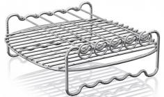 Created exclusively for the Philips Airfryer (sold separately), the double-layer rack maximizes the cooking surface and includes skewers to make vegetable or meat kabobs. plated steel construction double-layer accessory for more versatile recipes allows you to cook flatter foods Steel. Measures 71x7.1x3"H. Dishwasher safe. Imported.