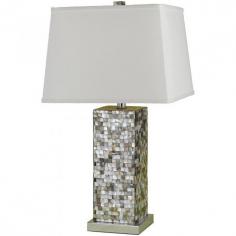 Additional limited-time savings reflected in current price. Dimensions: 14.5L x 14.5W x 27H in. Mosaic finish. White linen shade. Requires one 150-watt bulb (not included). A mosaic shell base gives the AF Lighting Sahara Table Lamp luminous qualities. The rectangular white linen shade and smart finial top the look off nicely. Bulb not included. About AF LightingAF Lighting has been among the leading manufacturers of impressive and distinctive lighting designs since 1987. Its goal is to maintain affordability and value even while offering you the latest in style and interior fashion. Headquartered in Pompano Beach, Fla, AF Lighting has showrooms across the country and offers over 800 products through various furniture stores, websites, and interior designers. In 2005, AF Lighting partnered with Candice Olson of HGTV's Divine Design to produce an exclusive lighting collection personally designed by Candice. It's just one example of how AF Lighting is working to bring you the most up-to-date styles for your home.