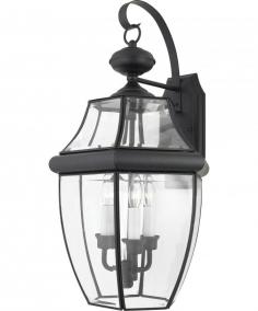 When it comes to curb appeal, outdoor lighting plays a large part in creating a special ambiance. The classic design and beveled glass of the Newbury gives the outside of your home a rich elegance, without making it look over-embellished. It's a versatile look that coordinates with most any architectural style. Features: Clear Glass Beautiful traditional style Durable Brass frame ensures years of reliable performance Bulbs are not included with this item - bulb options will be presented upon checkout Rated for installation and use in wet locations Fully covered under Quoizel's limited lifetime warranty Dimensions: Height: 22.5" Width: 12.25" Extension: 11.5" (Also called depth or projection - the distance from the wall to the furthest protruding point of the fixture) Electrical Specifications: Number of Bulbs: 3 Bulb Base: Candelabra (E12) Compatible Bulb Types: Incandescent Bulb(s) Included: No Watts per Bulb: 60 Total Wattage: 180 Voltage: 120 About Quoizel: At Quoizel, we create more than lighting. We create timeless pieces designed with you in mind. We do this by avoiding trends and fads, by balancing form and function, and by making our choices thoughtfully. This kind of dedication, integrity and quality not only goes into the design of our products, but it's in the way we do business as well. It's why we've grown from a small company to become one of the nation's leading manufacturers of fine decorative lighting. Founded in 1930 in New York, we relocated to Charleston, SC in 1996 to a state-of-the-art 500,000 square-foot facility. Though we've grown in size, we've never lost sight of our small business heritage. In fact, we remain privately held, family-owned and operated. Many of our products embody our history of being artisans in glass and natural materials. We work with resources that will not only illuminate your living space but also enhance the beauty of your home.