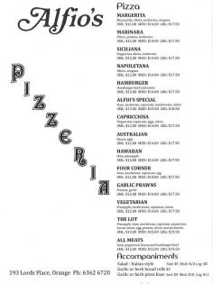 Alfios pizzeria menu front