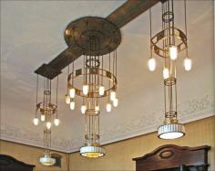 Light fixtures in the reading room of the national Museum of contemporary art, which is housed in a building of art nouveau Scandinavian (Jugendstil) designed in 1906 by architect Ingar O. Hjort for the Bank of Norway.