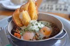 Lady Marmalade Cafe in Woolloongabba for #MushroomMania - Mushroom and Lentil Baked Eggs with Kale and Sweet Potato, served with Toast Soldiers and Chestnut Sour Cream @Power of Mushrooms
