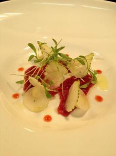 Darren Templeman ‏@darrenmfc: smoked oyster cream @Rest_atelier with raw jumbuck and green strawberries.