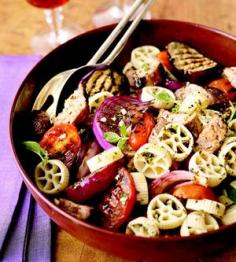 pasta salad with grilled veggies and italian turkey sausage.