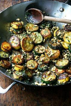 sauteed zucchini with mint, basil, and pine nuts