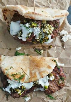 Grilled Lamb Pitas with Pistachio and Mint Pesto