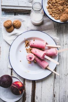 Strawberry, Peaches and Cream Popsicles with Amaretti