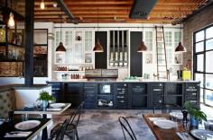 This might look like a home kitchen, but it is actually The Grounds, a cafe in an old warehouse/pie factory, in Alexandria, Sydney.  Designed by Caroline Choker.