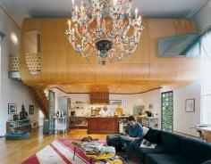 Love the chandelier in this converted church home