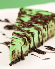 Mint Chocolate Chip Cheesecake. I think my Mom would like this! #Mint #Chocolate #Cheesecake