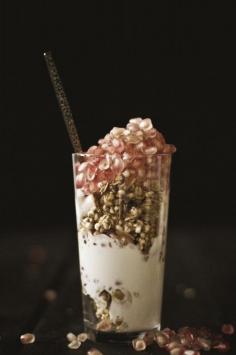 Almond Parfait with Pink Pomegranates