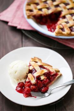 Sour Cherry Pie with Lattice Top from www.loveandoliveo...