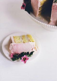 Buttermilk Cake with Rhubarb Frosting & Cardamom Cream