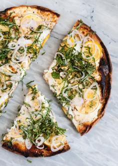 Quinoa Pizza with Meyer Lemon, Goat Cheese, and Basil