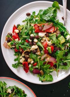Vegetarian grilled summer salad with chili-lime dressing