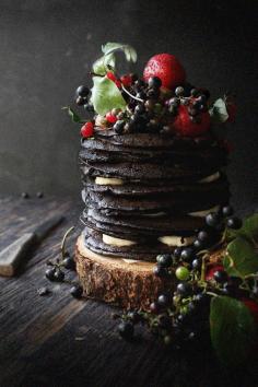Oatgasm: Chocolate Oatmeal Crepe Cake with Wild Grapes, Berries, and Bananas + A Turning of Age