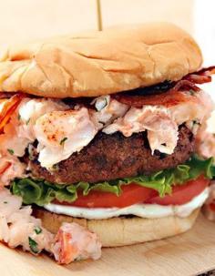 Grilled Burger with Lobster Meat and Bacon Recipe