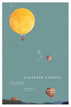 This concert poster for Silversun Pickups is a great example very minimal  design.  The moon being used as a hot air balloon is a cool idea and the dead space is bearable because of the stars.  This poster might have a problem with conveying info if hung in a public place, but other than that I really like it.