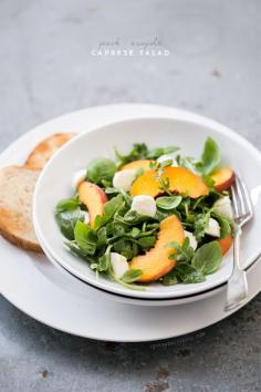 Peach & Arugula Caprese Salad from www.loveandoliveo...