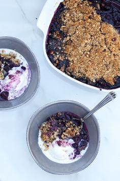 Maple Blueberry Crisp with Cinnamon-Almond Topping