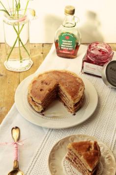 Oatmeal pancake cake with cherry and ginger