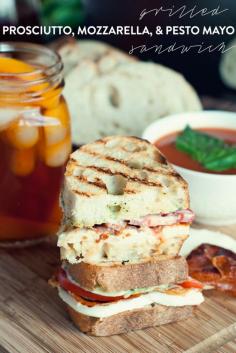 Grilled Prosciutto, Mozzarella, and Pesto Mayo Sandwich   Lipton Peach Iced Tea