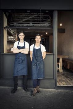 these two restaurant owners are looking way too hipster cool, in a good way (farmhouse restaurant in sydney)