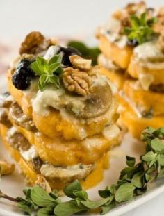 Fried Polenta with Mushrooms and Gorgonzola Sauce Recipe