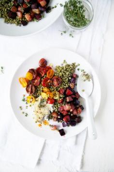 lentil goat cheese salad with roasted beets & tomatoes